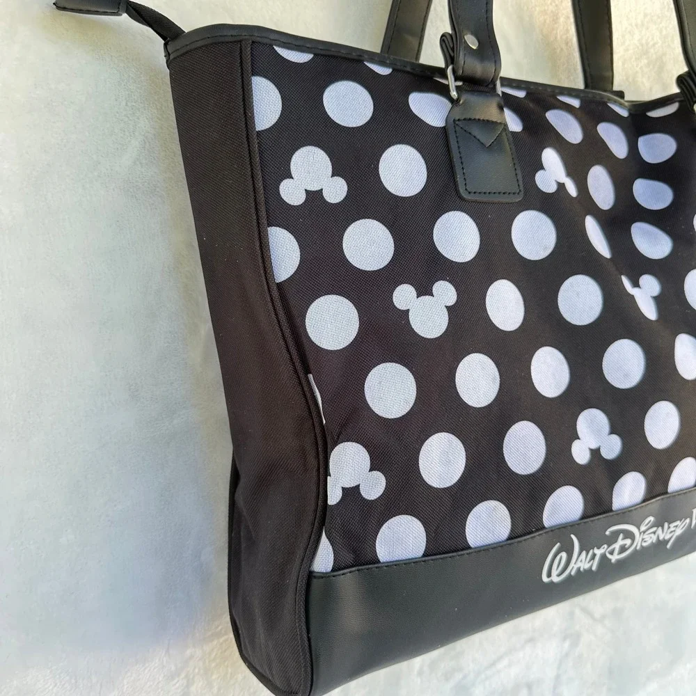 Walt Disney World Mickey Mouse Polka Dot Tote Bag Black White Disney Parks Zip